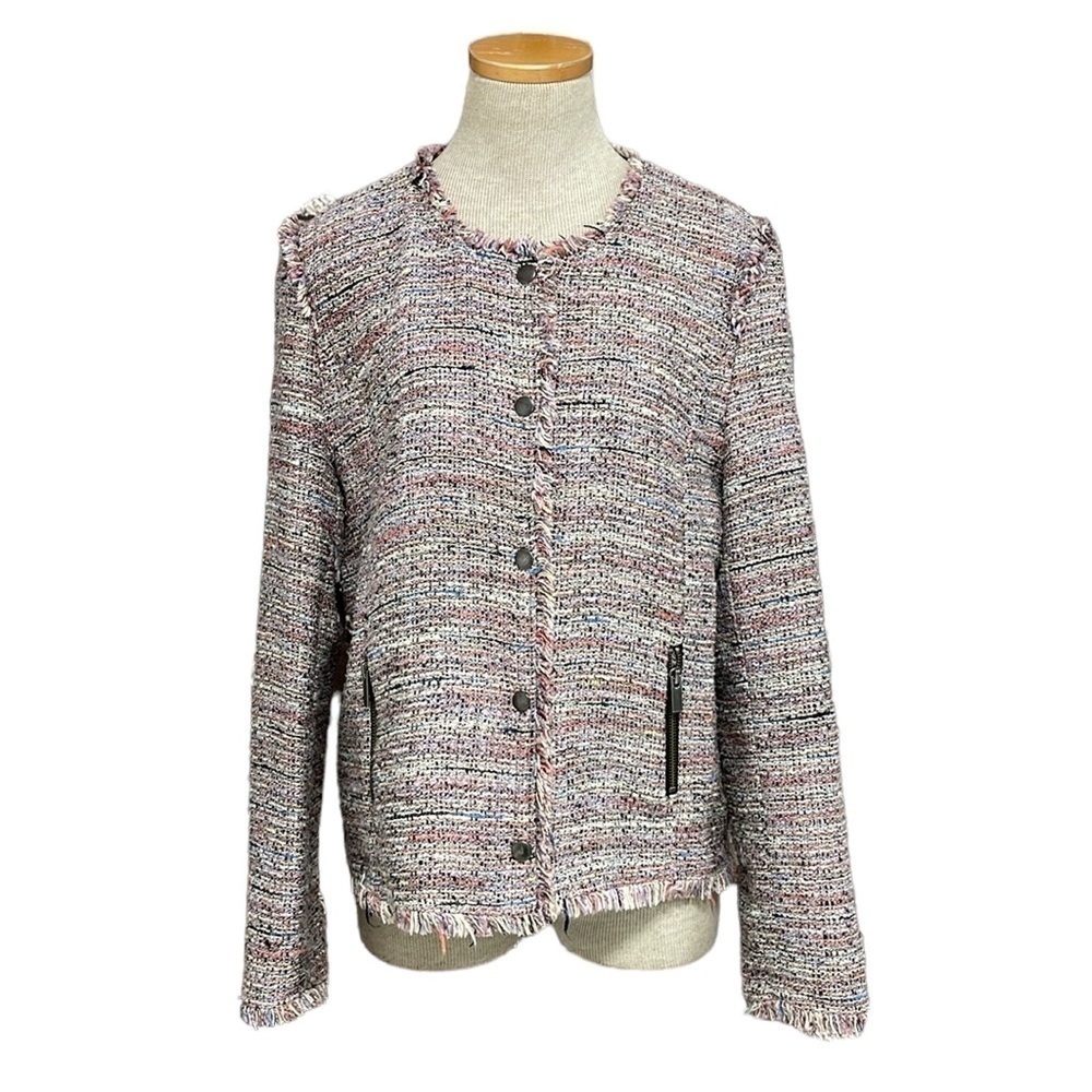Halogen Jacket Blazer Womens Large Pink Full Zip Snap Pockets